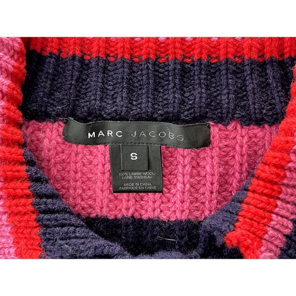 Marc Jacobs Sz S Stripe Cardigan Pink Wool Vintage Preppy Geek Chic Y2K Whimsy - Picture 13 of 15